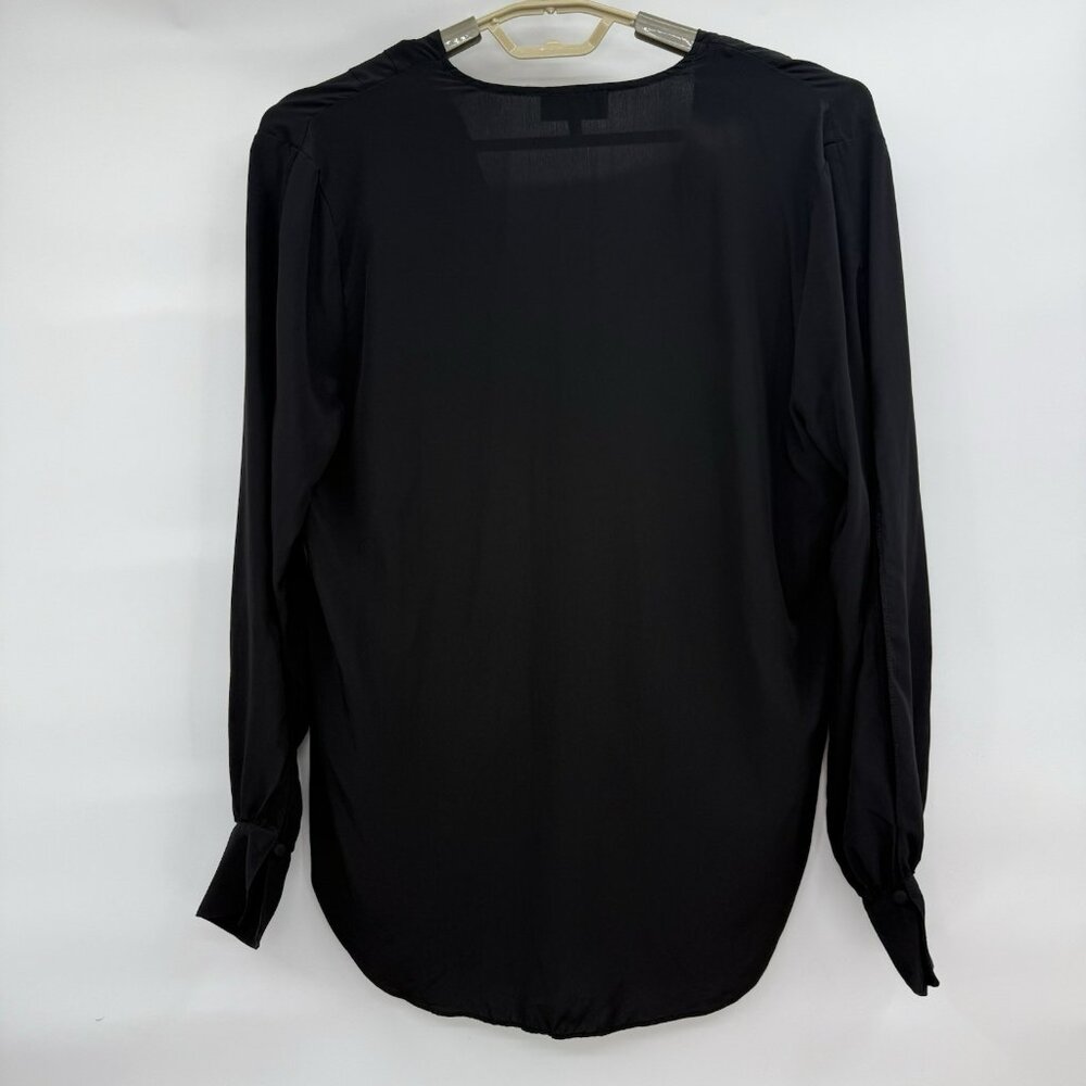 7 For All Mankind Silk Blend Top Womens Small Black Drapey Blouse V Neck Hi‎ Low - Picture 2 of 8